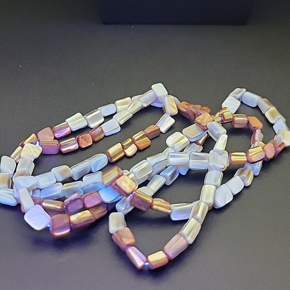 Long Continuous 76" Strand Mother of Pearl Beaded Shell Necklace Shiny Brown Tan - Picture 9 of 9